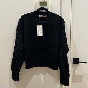 NEW WITH TAGS ZARA WOOL BLEND SWEATER CABLE CONTRAST SLEEVES BLACK SIZE SMALL
